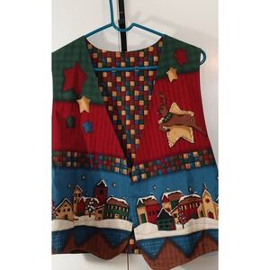 Womens‎ Vest  Handmade Ugly Christmas Santa Patchwork Vintage 90s Anthropologie
